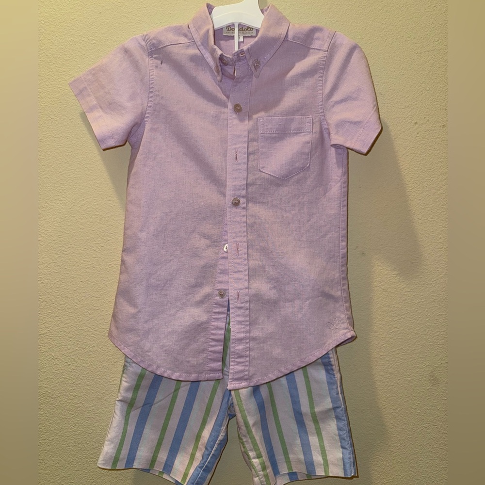Dondolo Boy’s Pastel Purple Button Down Shirt and Shorts Set